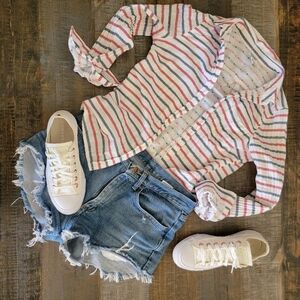 Stars and Stripes Labor Day Linen Gauze Cotton Button up Shirt